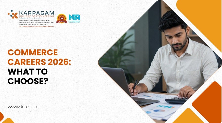 Career chart after 12th commerce showing courses, job roles, and salary ranges for 2026 in India