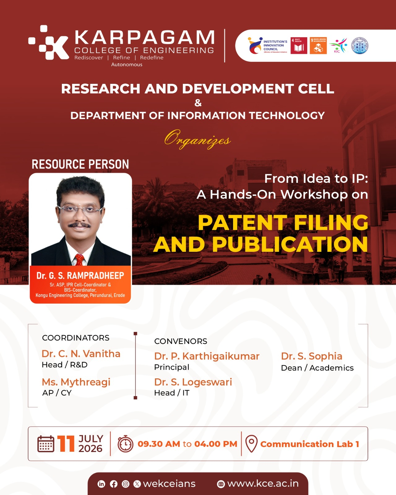Research and Development Cell Organizes Hands-on Workshop on Patent Filing and Publication